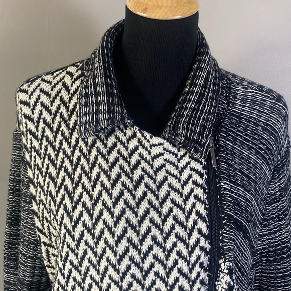 Chaps Black White Sweater Jacket Houndstooth Chevron Striped Mixed Pattern NWOT - Picture 2 of 8